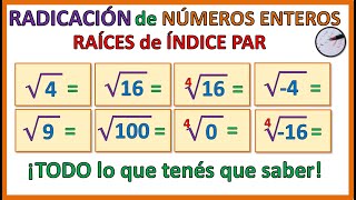 RADICACIÓN de NÚMEROS ENTEROS  RAÍCES de ÍNDICE PAR [upl. by Akinej667]