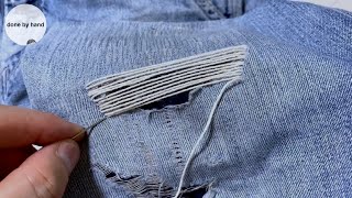 jeans repair three ways to fix holes in jeans Darning stitch by hand sashiko stitching [upl. by Sandler]