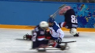 BRUTAL ice sledge hockey hits  Sochi 2014 Winter Paralympics [upl. by Yemirej]