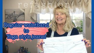 How to Put an Elastic Waistband on your Jeans refashion [upl. by Hanway]