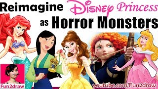 REIMAGINE DISNEY PRINCESS AS HORROR MONSTER  New Art Challenge  Halloween Art by Mei Yu [upl. by Stout]