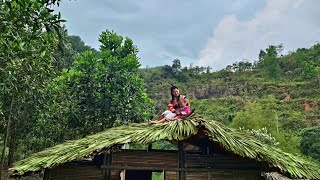 Life of a 17Yearold Single Mother  Complete bamboo roof with children  Bamboo house [upl. by Ahsaei]