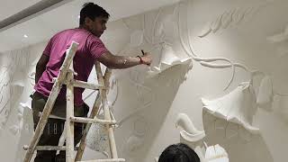 3D flower wall relief mural  plaster of Paris  how to make pop best 3D wall relief mural art [upl. by Amoihc]