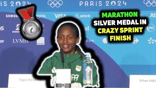 TIGST ASSEFA EARNS SILVER MEDAL IN 2024 PARIS OLYMPICS WOMENS MARATHON VS SIFAN HASSAN [upl. by Anthe277]