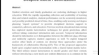 Context Aware Recommendation Based Learning Analytics Using Tensor and Coupled Matrix Factorization [upl. by Rab571]