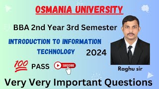 Introduction to information Technology I Important Questions 2024  BBA 3rd Semester  OU [upl. by Marguerie]