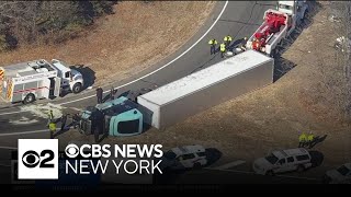 Overturned truck blocks Long Island Expressway ramp [upl. by Eerahs]