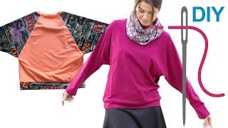 Shirt nähen für Anfänger – DIY Shirt mit Fledermausärmeln quotKITTYquot [upl. by Tuinenga]