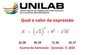 Questão 5  exame de Matemática  2020  UNILAB RESOLUÇÃO [upl. by Peoples187]