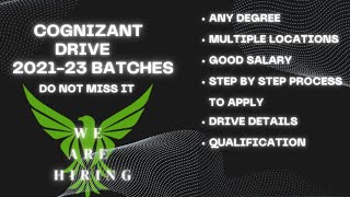 Cognizant placement Drive for 2021 2022 2023 batches Any Degree Apply before Deadline [upl. by Anaimad671]