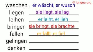 Verben waschen Präsens Präteritum wusch lag lieh brachte fiel gelang dachte brächte gelä [upl. by Toland]