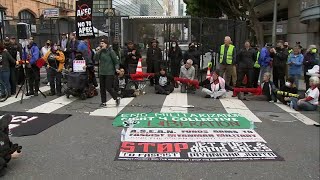 Hundreds protest APEC summit near San Franciscos Moscone Center [upl. by Plumbo]