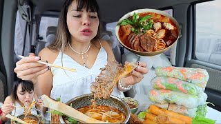 Real Mukbang Lots of Spring Rolls Spicy Bun Bo Hue Thick Cut Beef Rib Vietnamese Food ASMR 먹방 [upl. by Lemyt315]