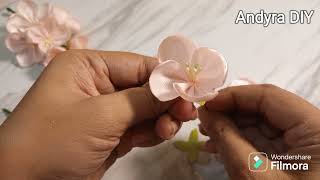 DIYhow to make Cherry blossoms from satin ribbonmembuat bunga sakura dari pita satin [upl. by Mcnamara]