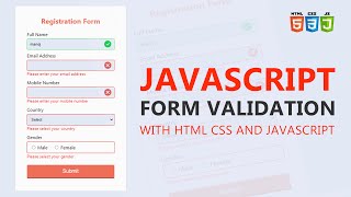 JavaScript Clientside from Validation  Complete Form validation in JavaScript  Registration Form [upl. by Ylyl]