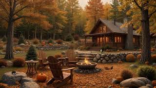 Peaceful Fall Forest Ambience  Cozy Cabin Fire Pit Pumpkins amp Falling Leaves  Relax amp Rest [upl. by Kopans]