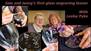 Glass engraving  beginners in their first lesson [upl. by Aivlys]