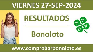 Resultado del sorteo Bonoloto del viernes 27 de septiembre de 2024 [upl. by Ainsworth]