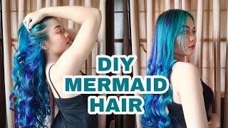 DIY BLUEMERMAID HAIR 💙 Merry Sun Cellowax amp Crowned Hair Dye  After One Week Update [upl. by Kcim723]