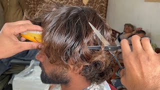 Curly Long Hair 👨‍🦱 Transformation💈 Scissors Only ASMR [upl. by Binah]