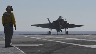 F35C Completes First Arrested Landing aboard Aircraft Carrier 2 [upl. by Emile]