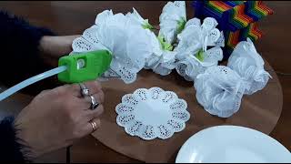 Paper Lace Doily Flower  Beautiful creation  Amazing craft easy ideas [upl. by Chavez]