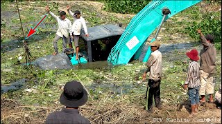 Incredible Skills Pulled Out Of KOBELCO Excavator Failed Sinking In Deep Water By Crane 2Excavator [upl. by Viviana400]