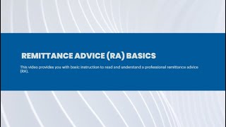 Remittance Advice RA Basics [upl. by Ollopa]