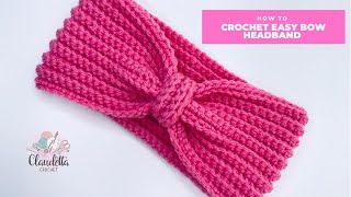 CROCHET easy BOW HEADBAND  Beginners [upl. by Aerbas]