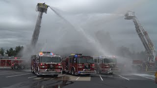 HicksvilleNY Fire Department Triple Wetdown 3 Sutphen Pumpers 62924 [upl. by Arbmahs]