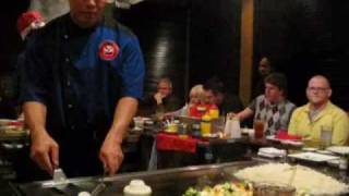 Hibachi Chef Does Tricks at Japanese Restaurant [upl. by Aicelav]