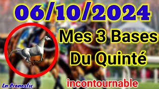 Pronostics PMU Mes 3 bases incontournable DIMANCHE 06 OCTOBRE 2024 PARIS LONGCHAMP [upl. by Enrika]