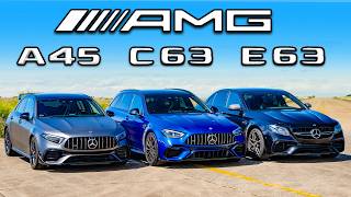 New AMG C63 v E63 v A45 DRAG RACE [upl. by Yelda]