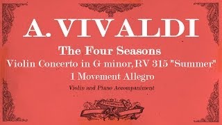 AVivaldi Violin Concerto in G minor The Four Seasons quotSummerquot  1 mov Allegro  Piano Accompaniment [upl. by Yt535]