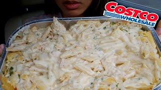 ASMR EATING 🧀🧀🧀 CHEESY ALFREDO PASTA COSTCO REAL SOUND CAR MUKBANG WHISPERING TWILIGHT SHOW [upl. by Eltsirc]