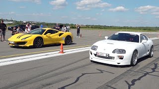 1300HP Toyota Supra Turbo vs Ferrari 488 Pista [upl. by Elcarim554]