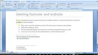 Deleting endnote  footnote in Word 2007 [upl. by Miarhpe254]