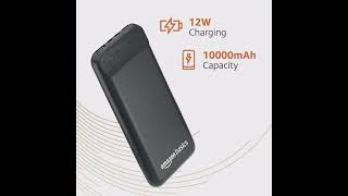 amazon 10000mAh 12W LithiumPolymer Power Bank  Dual InputOutput  Black TypeC Cable Included [upl. by Sayre119]