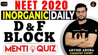 D and F Block Elements Class 12  NEET Chemistry MCQ  Organic Chemistry  NEET 2020  Arvind Arora [upl. by Allicserp]