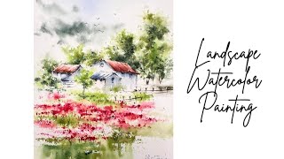 Easy LANDSCAPE watercolor painting [upl. by Biegel]