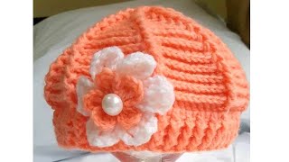 Como tejer la Boina N° 2 a crochet para niñas y mujer en punto relieves con flor paso a paso [upl. by Neau]