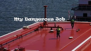 Drone captures men working on the deck of Gasoline Barge Rusty Moore Tugboat [upl. by Nortal]