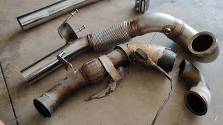 Broken Downpipe Replaced with a 4quot MASSIVE pipe  Trackslag  MK7 Golf R [upl. by Bois683]