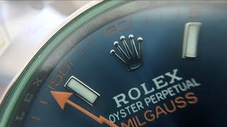 ROLEX Close Up Macro Milgauss 116400GV Z Blue Oyster 40mm [upl. by Dielu69]