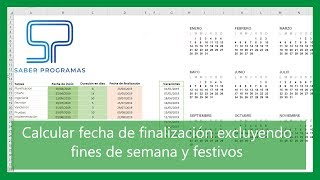 Calcular FECHA FINAL excluyendo festivos y fines de semana en Excel ✅ [upl. by Lrak651]