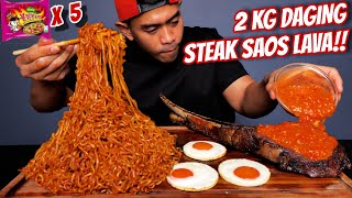 MUKBANG 5 MIE SAMYANG PAKE 2 KG WAGYU SAUS LAVA TERPEDAS [upl. by Briano]