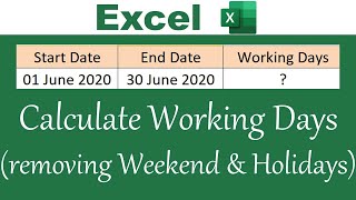 Calculate Working Days between Two Dates exclude weekends and holidays  Excel [upl. by Isolt]