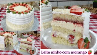 O BOLO MAIS PEDIDO DA VITRINE  LEITE NINHO COM MORANGO ðŸ“ PASSO A PASSO MASSA RECHEIO  DECORAÃ‡ÃƒO [upl. by Zelle]