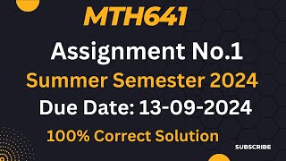 Mth641 Assignment No1 Solution Summer Semester 2024mth641 assignment no1 \u00100 Correct Answer [upl. by Dranyer430]