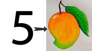 mango drawing easy\\easy drawing idea\\ How to Draw Mango from Number 5 [upl. by Anauqal879]